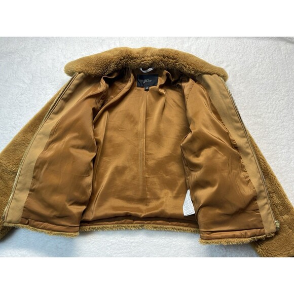 J Crew Jacket Womens M Honey Brown Chunky Fleece Bomber Teddy Minimalist - Picture 5 of 10